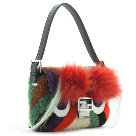 fendi shearling fur logo bag|Baguette .